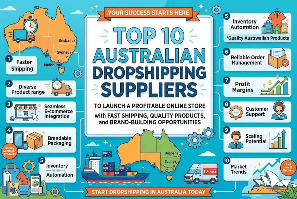 Top 10 Australian Dropshipping Suppliers to Launch a Profitable Online Store with Fast Shipping, Quality Products, and Brand-Building Opportunities